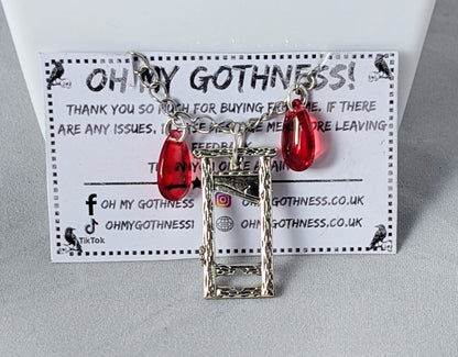 Handmade Guillotine Pendant and red drop Beads Necklace. Goth Teen Gift