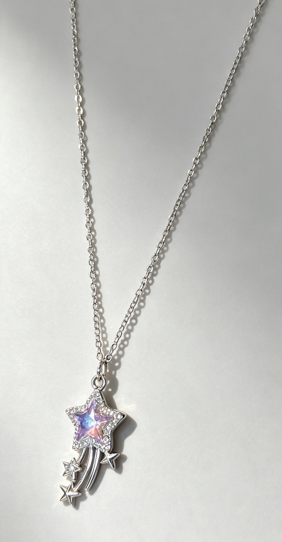 Hand Made Sparkly Light Champagne Pink Star Meteor Pendant Necklace