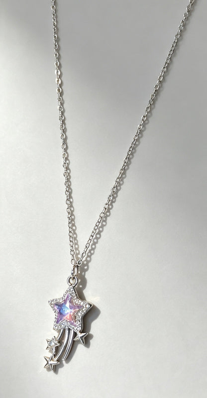 Hand Made Sparkly Light Champagne Pink Star Meteor Pendant Necklace