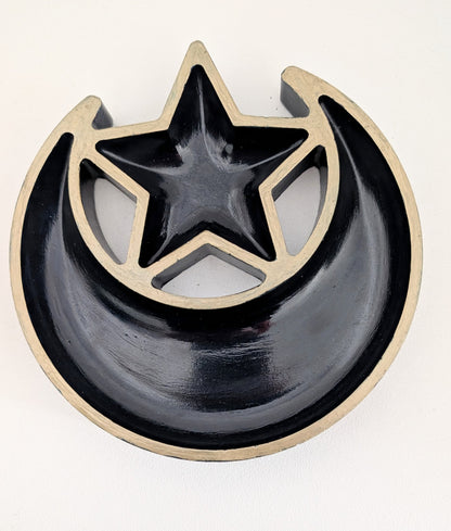 Hand Cast Moon and Stars Trinket in Dark Blue + Pale Gold. Jewellery Holder 90s Gothcore Home Decor