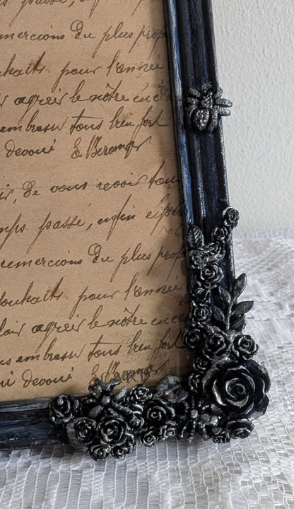 5x7" Navy Blue & Silver Freestanding / Wall Hanging Picture Frame - Gothic Roses, Spiders Home Decor