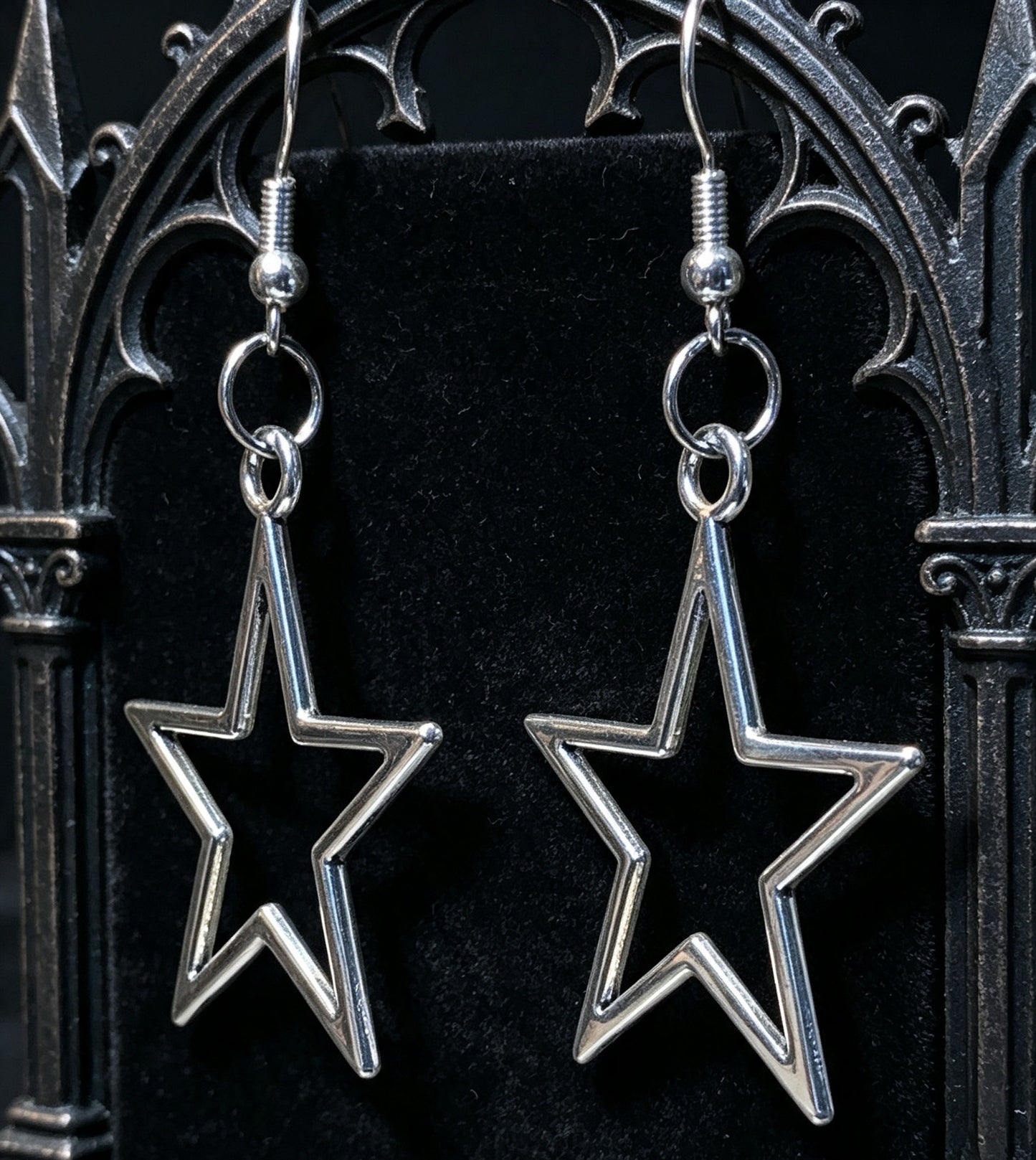 2 Pairs of Handmade Gothic Star Dangle Drop Earrings.