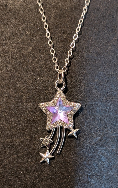 Hand Made Sparkly Light Champagne Pink Star Meteor Pendant Necklace