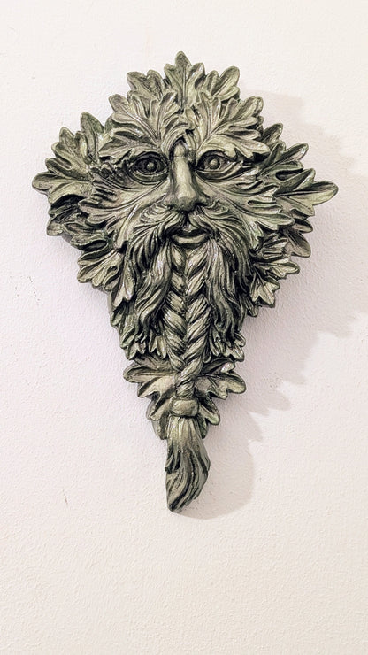 Hand Cast Green Man wall hanging plaque Pagan Home Decor gift