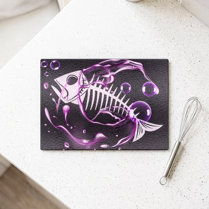 Tempered Glass Chopping Board Purple Fish Skeleton