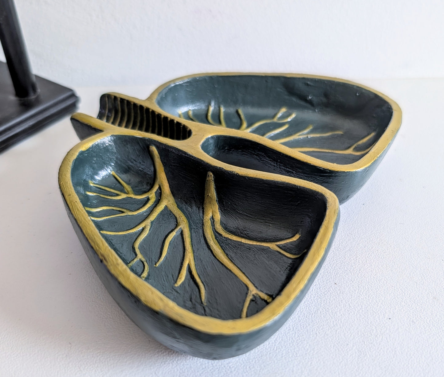 Hand cast Forest Green+ Gold Human Lungs Jewellery Trinket. Dark Aesthetic Home Decor Gift