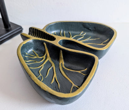 Hand cast Forest Green+ Gold Human Lungs Jewellery Trinket. Dark Aesthetic Home Decor Gift