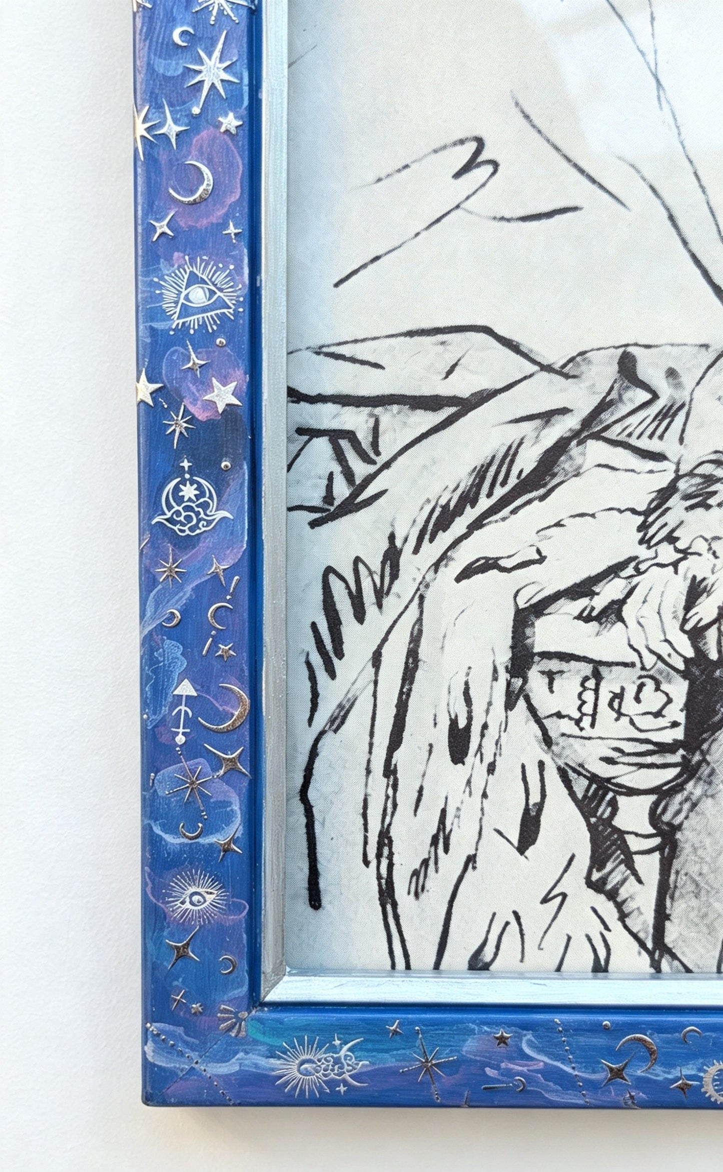 8 x 6" Hand-Painted Wall Hanging Portrait Picture Frame Inspired Celestial Galaxy in Blue Silver Pink. Cosmic Home Decor