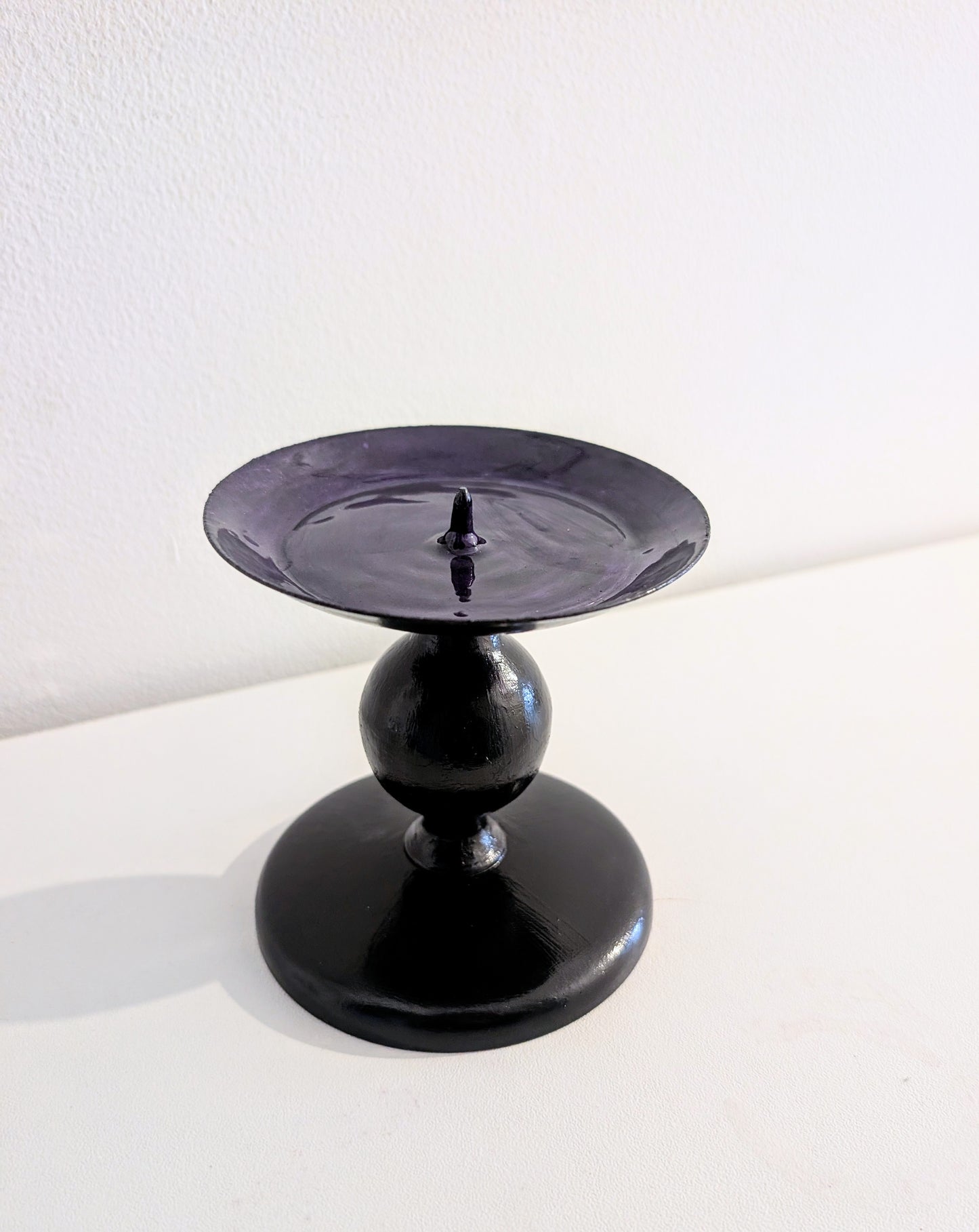 Hand Painted Black and Purple Metal Candle Holder. Gothic Home Decor Gift