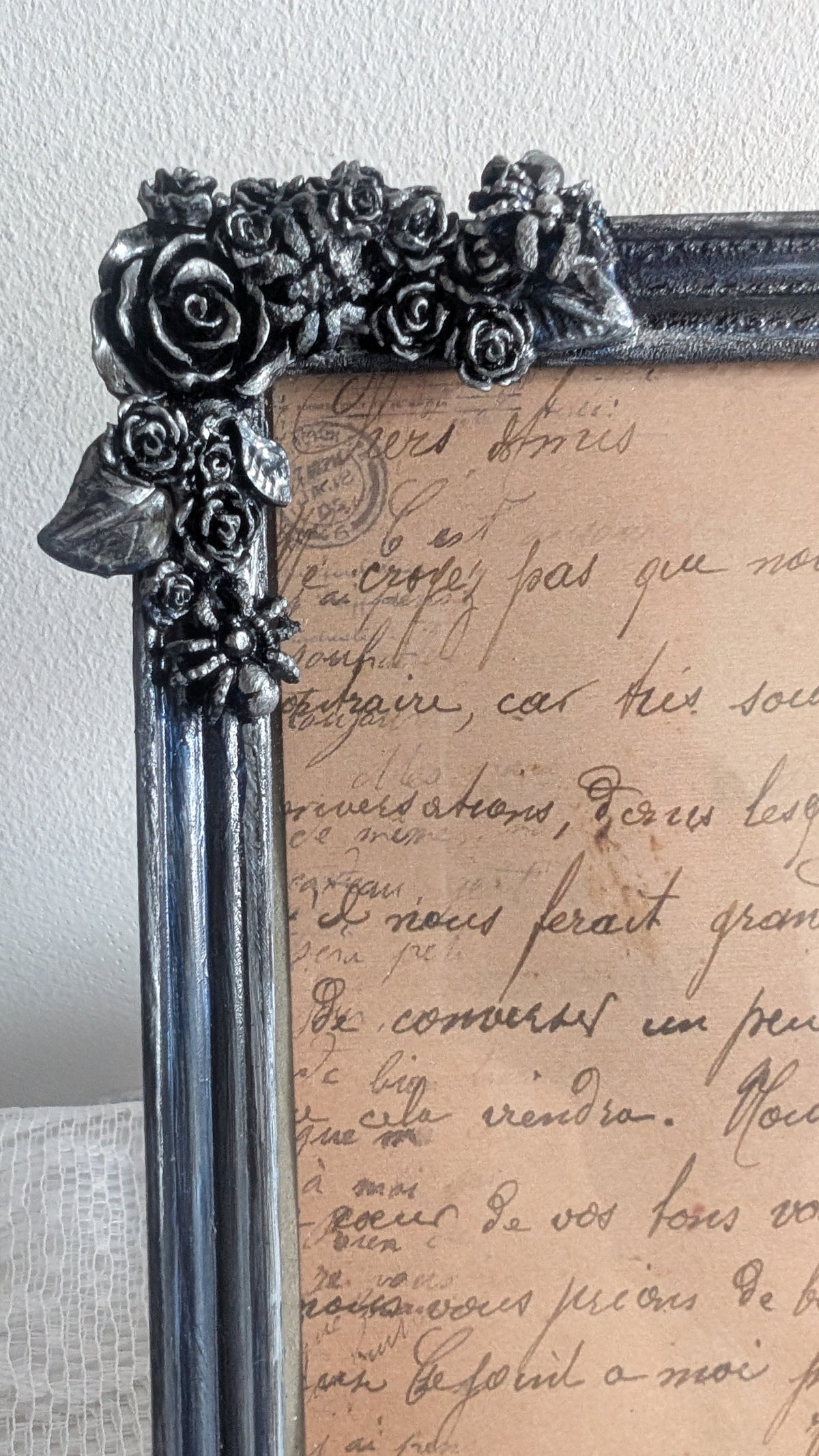 5x7" Navy Blue & Silver Freestanding / Wall Hanging Picture Frame - Gothic Roses, Spiders Home Decor