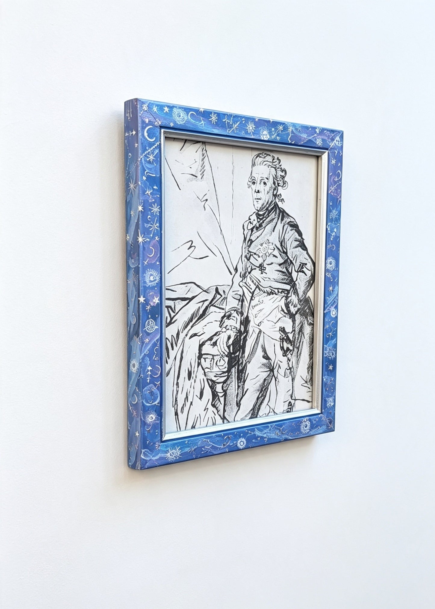 8 x 6" Hand-Painted Wall Hanging Portrait Picture Frame Inspired Celestial Galaxy in Blue Silver Pink. Cosmic Home Decor