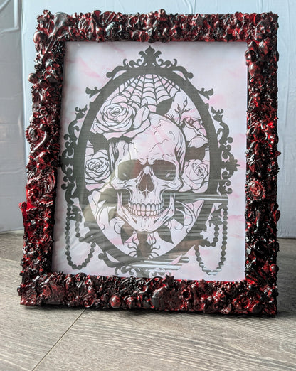 10 x 8" Portrait Picture Frame Freestanding Blood Red Black Gothic Hand Embellished Gothic Horror House Decor Gift
