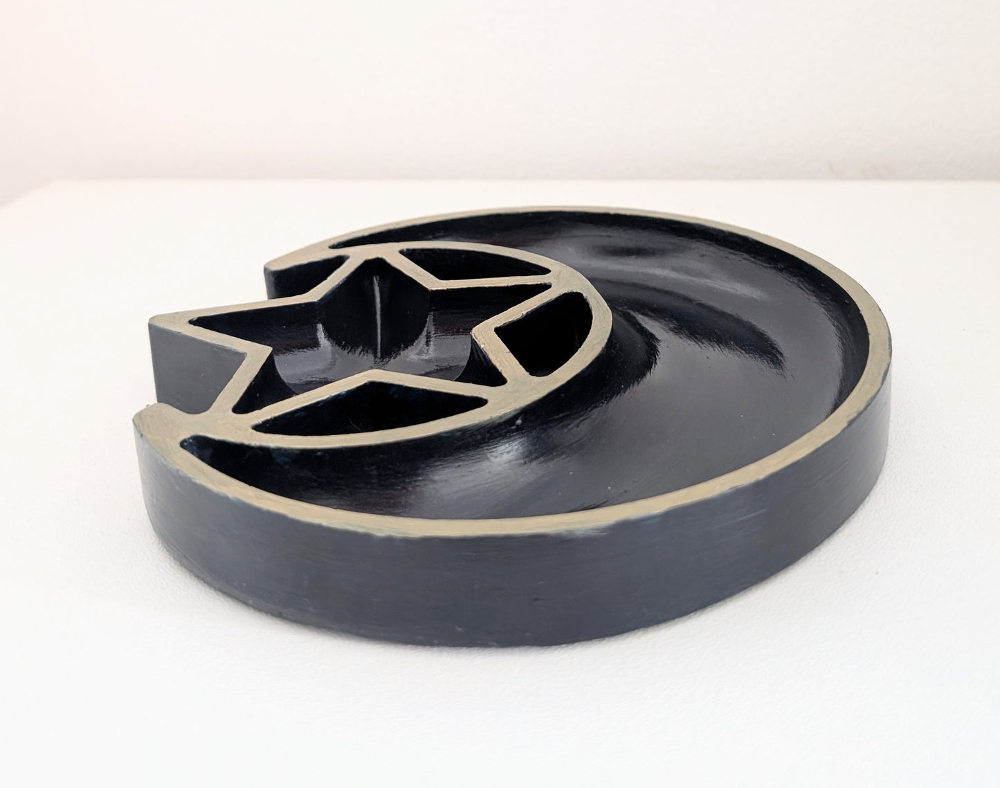 Hand Cast Moon and Stars Trinket in Dark Blue + Pale Gold. Jewellery Holder 90s Gothcore Home Decor