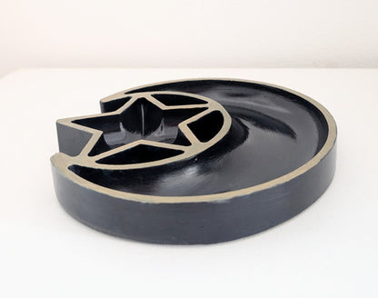 Hand Cast Moon and Stars Trinket in Dark Blue + Pale Gold. Jewellery Holder 90s Gothcore Home Decor