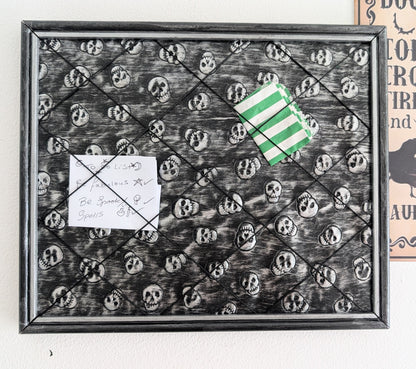 Memo pin board Black Silver Skulls. Gothic Horror Home Decor