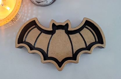 Hand Cast Gold and Dark Blue Bat Jewellery Holder Trinket. Gothic Home Decor