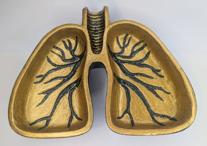 Hand cast Human Lungs Jewellery Trinket in Gold and Dark Green. Macabre Spooky Home Decor Gift