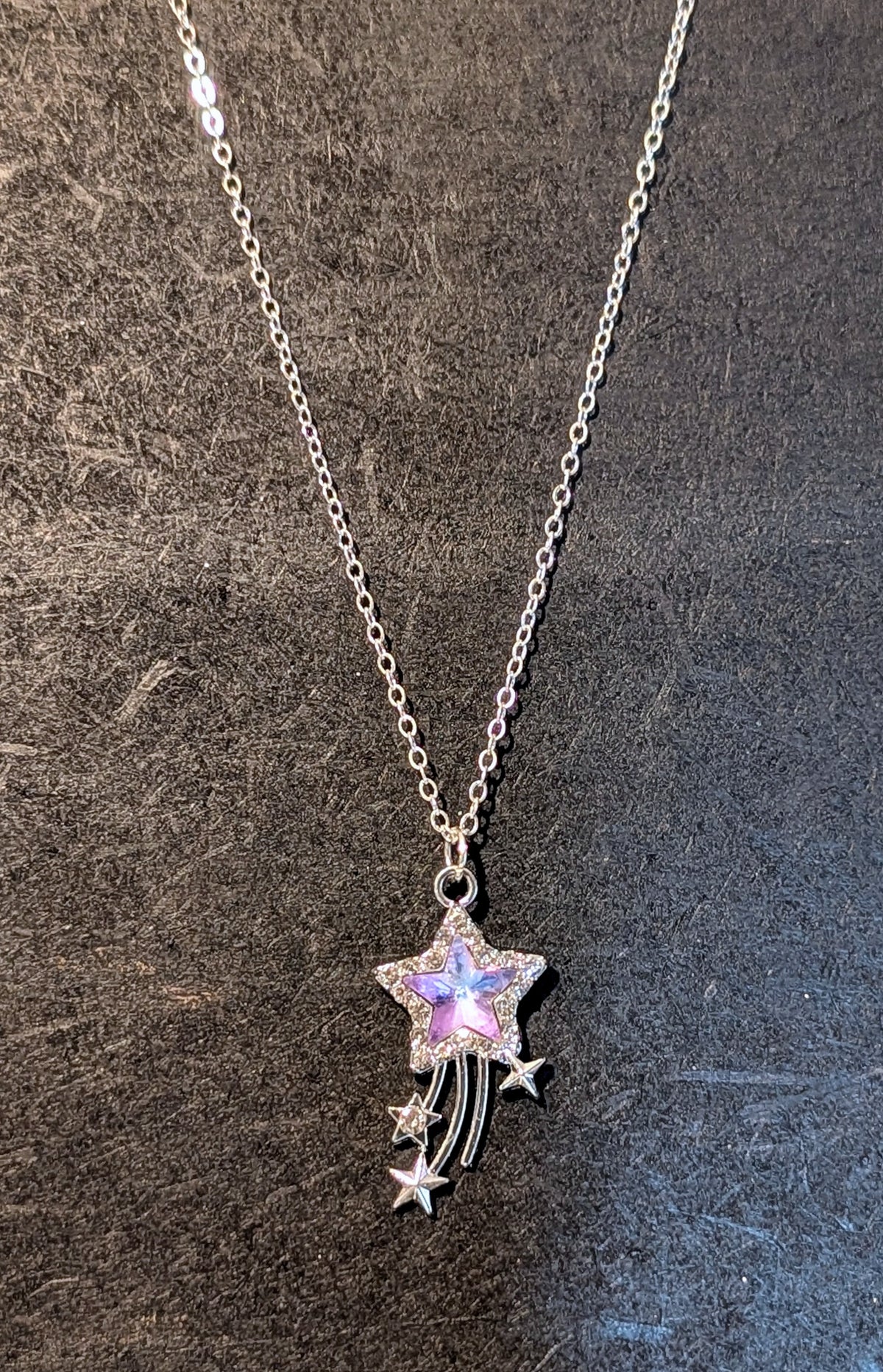 Hand Made Sparkly Light Champagne Pink Star Meteor Pendant Necklace