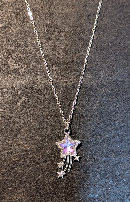 Hand Made Sparkly Light Champagne Pink Star Meteor Pendant Necklace