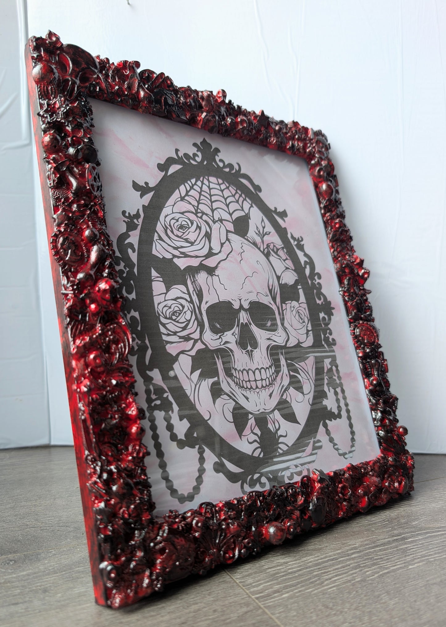 10 x 8" Portrait Picture Frame Freestanding Blood Red Black Gothic Hand Embellished Gothic Horror House Decor Gift