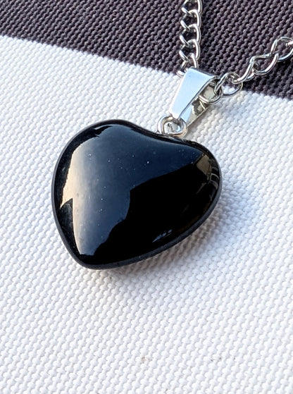 Handmade Black Heart Obsidian Pendant Necklace and Drop Earrings—Boxed Goth Gift Set.
