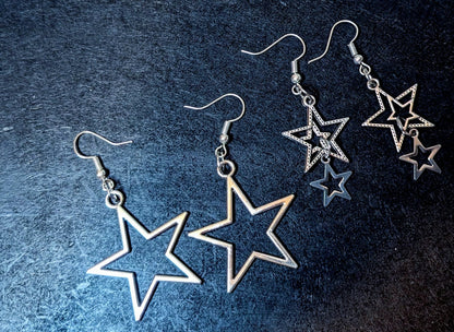 2 Pairs of Handmade Gothic Star Dangle Drop Earrings.