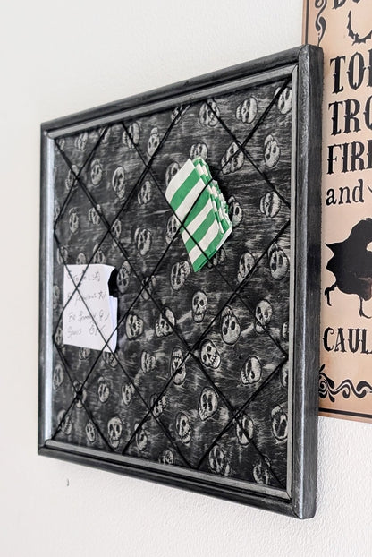 Memo pin board Black Silver Skulls. Gothic Horror Home Decor