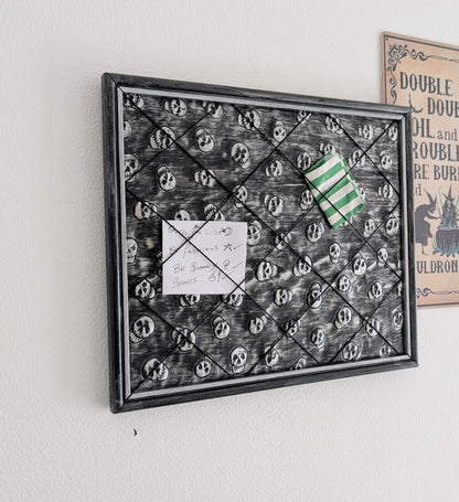Memo pin board Black Silver Skulls. Gothic Horror Home Decor