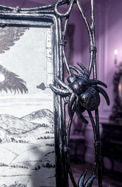 6 x 4" Black and Silver Distressed Metal Picture Frame With Creeping Spiders. Gothic Home Decor