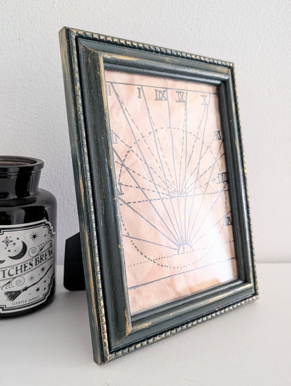 5 x 7 freestanding picture frame in green with lightly brushed gold distressed effect. Romantic Gothic home decor