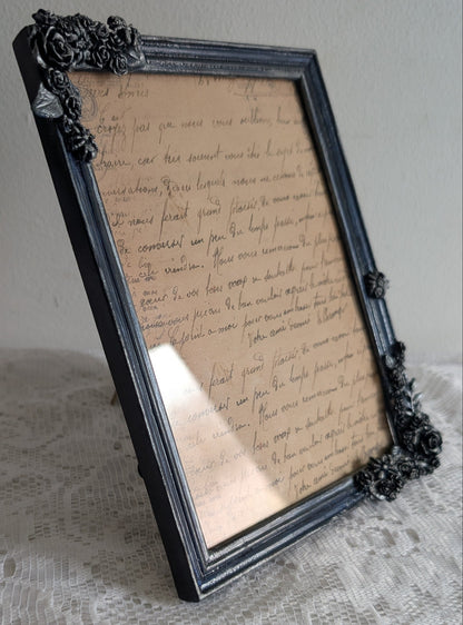 5x7" Navy Blue & Silver Freestanding / Wall Hanging Picture Frame - Gothic Roses, Spiders Home Decor