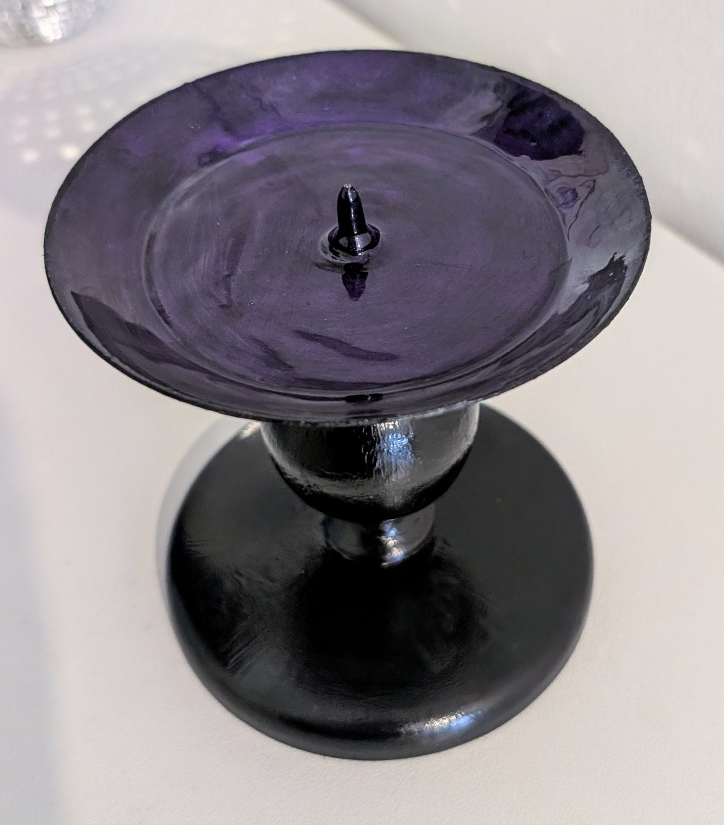 Hand Painted Black and Purple Metal Candle Holder. Gothic Home Decor Gift