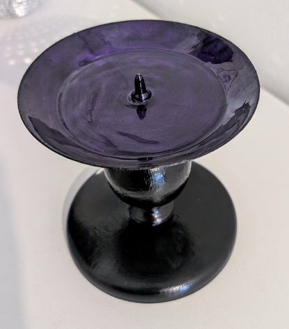 Hand Painted Black and Purple Metal Candle Holder. Gothic Home Decor Gift