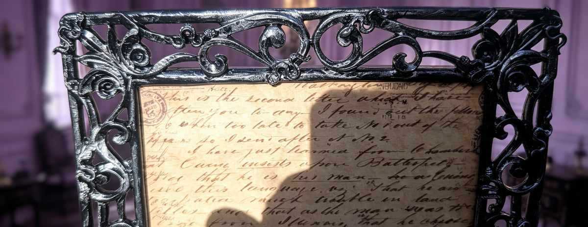 5 x 7" Free-Standing Metal Picture Frame. Hand Painted Black Distressed Style with Ornate Snake detailing..