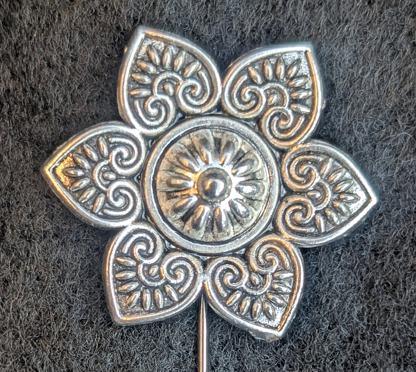 Handmade silver-tone metal decorative flower lapel pin