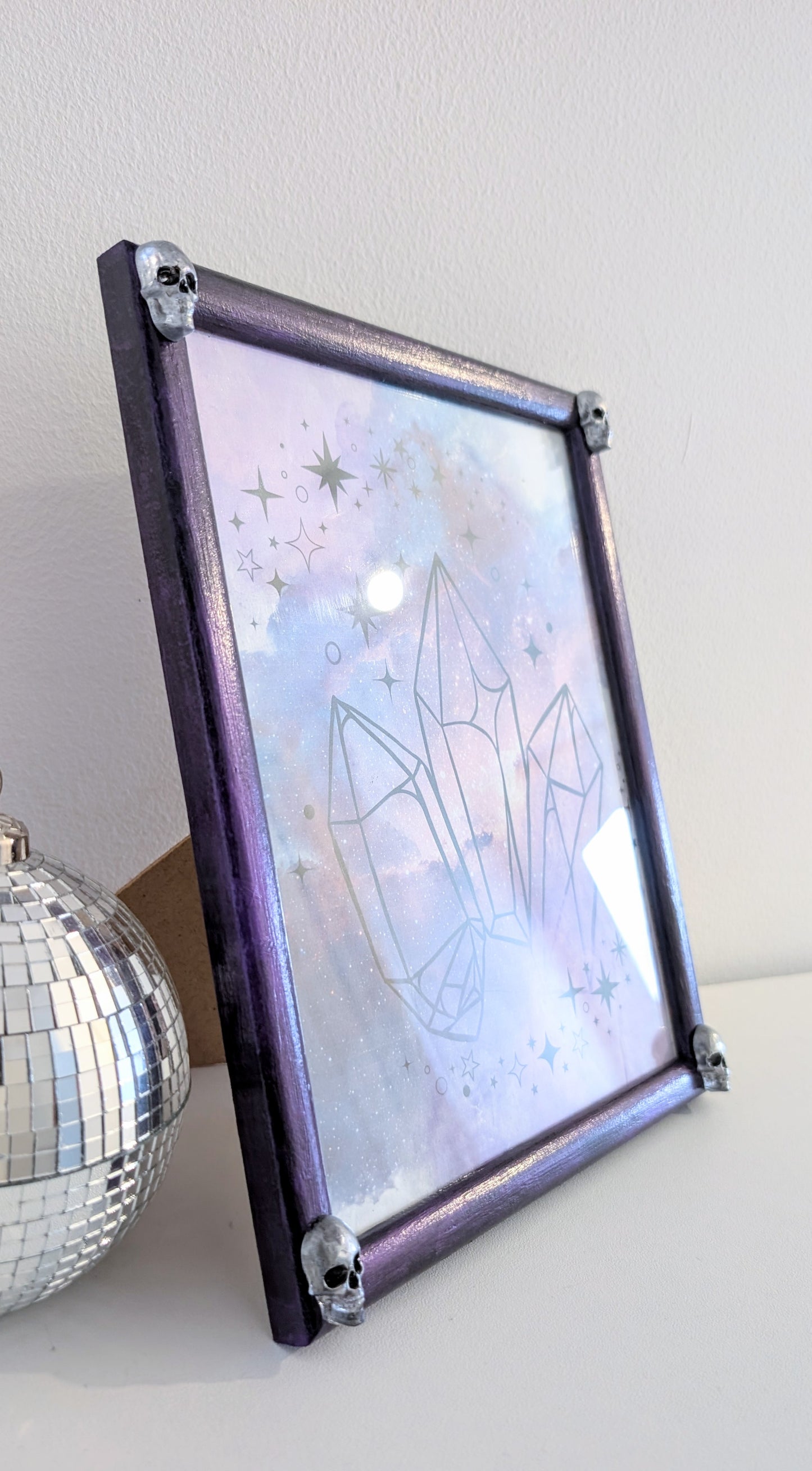 10 x 8" Picture Frame Metallic Purple with Silver Skulls. Free-standing Portrait - Gothic Home Decor