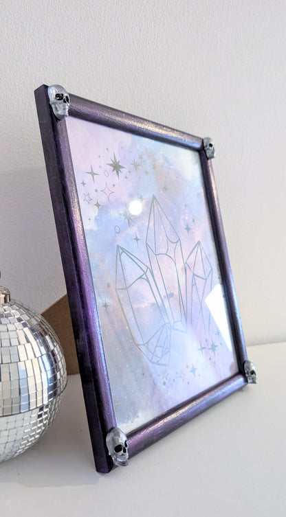10 x 8" Picture Frame Metallic Purple with Silver Skulls. Free-standing Portrait - Gothic Home Decor