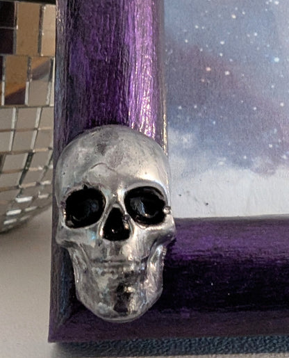 10 x 8" Picture Frame Metallic Purple with Silver Skulls. Free-standing Portrait - Gothic Home Decor