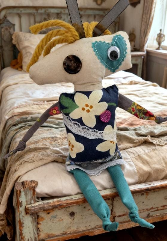 Scrappy Art Doll: 28cm Handmade Creepy Ragdoll, Green Blue, Boxed - Oh My Gothness