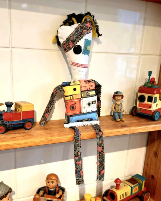 Scrappy Art Doll: 39cm Handmade Creepy Ragdoll, Cassette Design, Boxed - Oh My Gothness