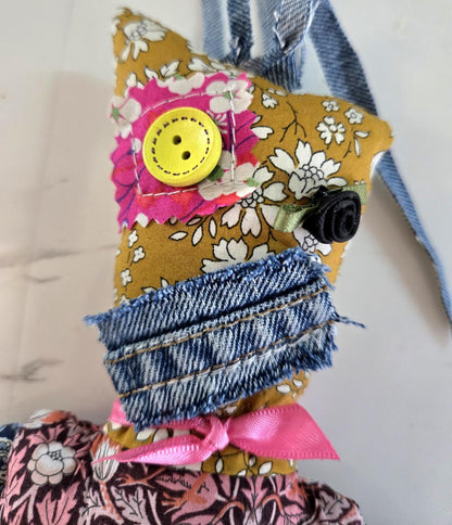 Scrappy Art Doll Libby : 35cm Handmade Ragdoll, Liberty Fabric & Denim, Boxed - Oh My Gothness