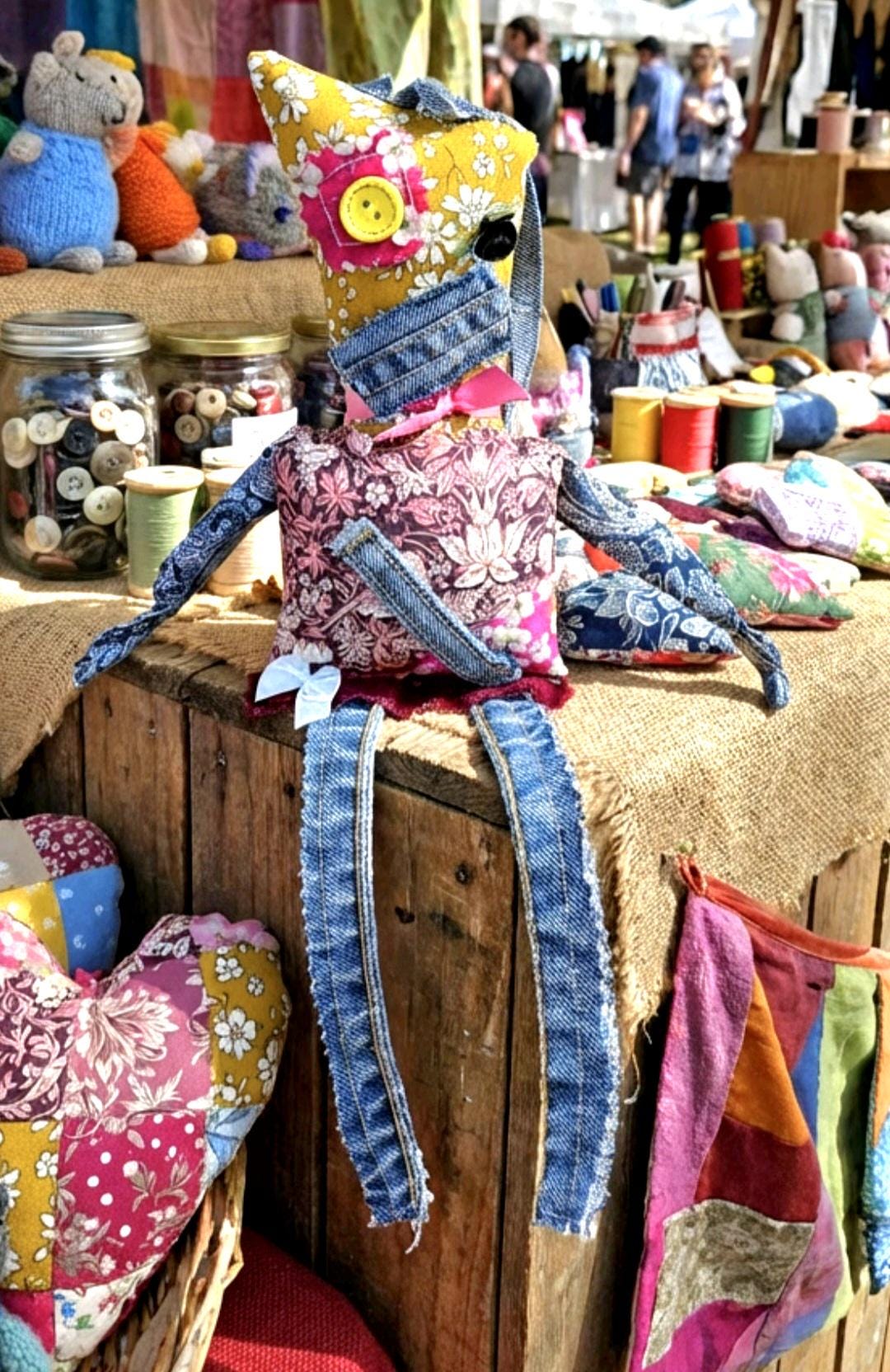 Scrappy Art Doll Libby : 35cm Handmade Ragdoll, Liberty Fabric & Denim, Boxed - Oh My Gothness