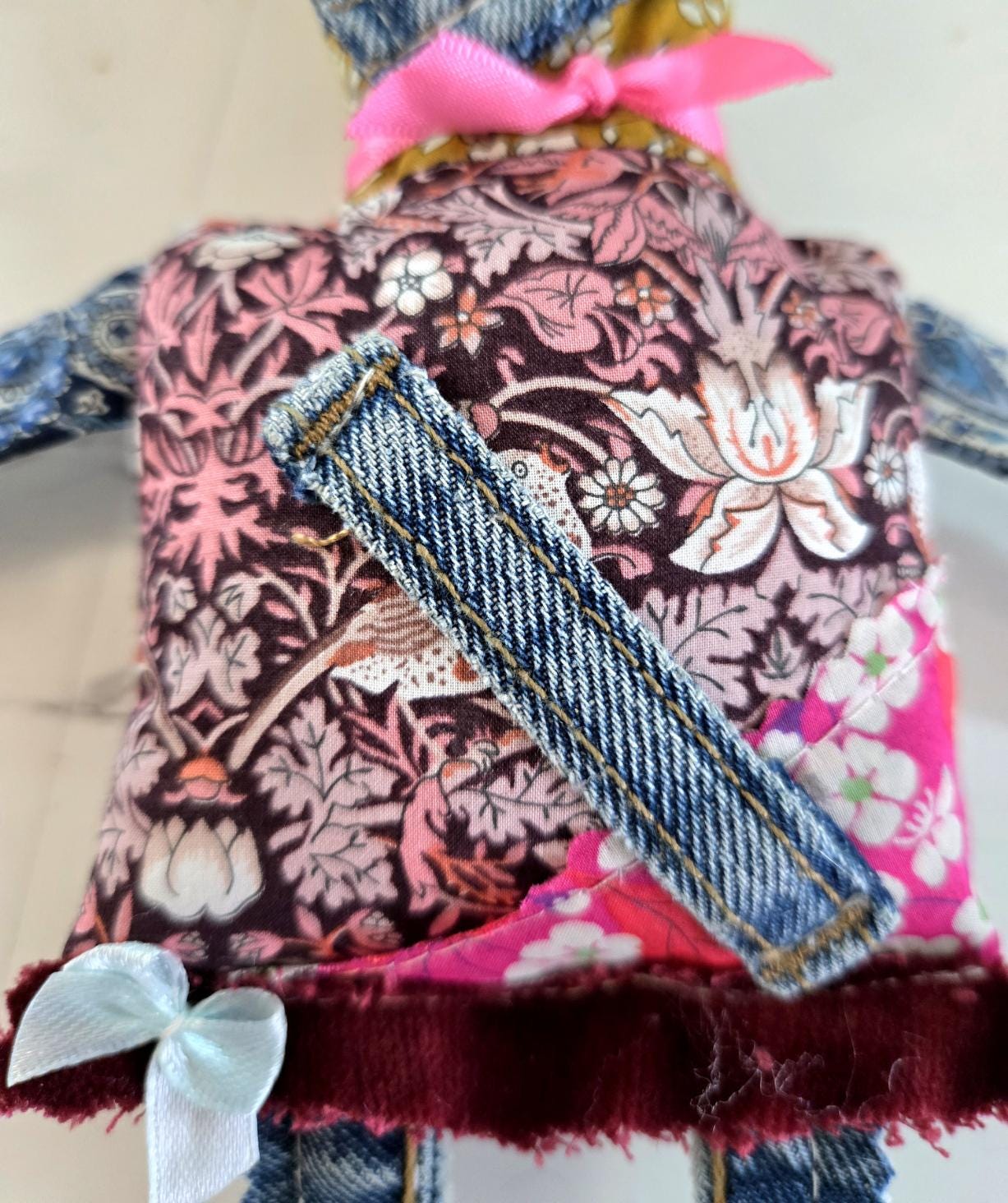 Scrappy Art Doll Libby : 35cm Handmade Ragdoll, Liberty Fabric & Denim, Boxed - Oh My Gothness