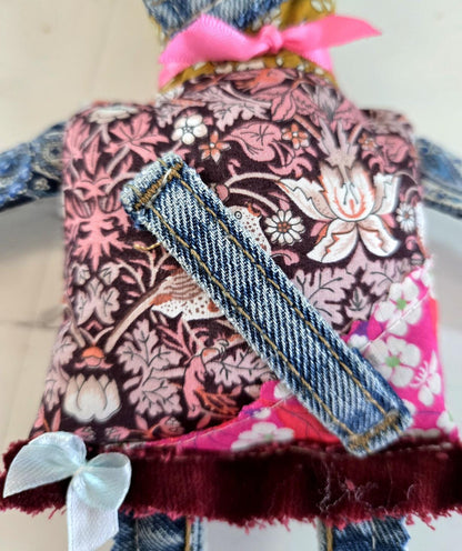 Scrappy Art Doll Libby : 35cm Handmade Ragdoll, Liberty Fabric & Denim, Boxed - Oh My Gothness