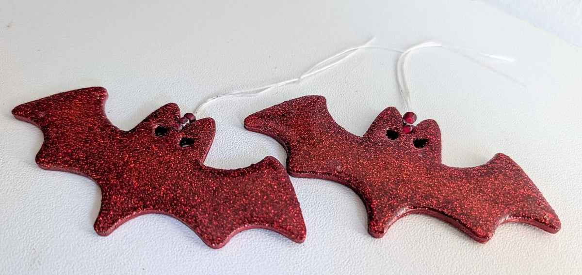 Set of 2 Red Glitter Bat Christmas Ornaments, Gothic Xmas Decor - Oh My Gothness