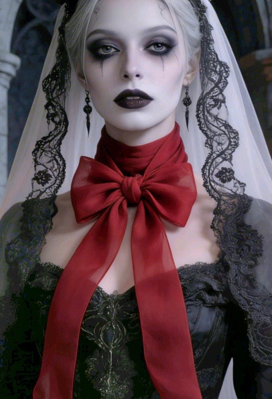 Sheer Deep Red Cravat Tie, Pussy Bow - Steampunk Victorian Costume Wedding - Oh My Gothness