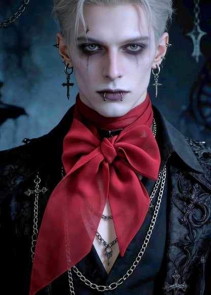 Sheer Deep Red Cravat Tie, Pussy Bow - Steampunk Victorian Costume Wedding - Oh My Gothness