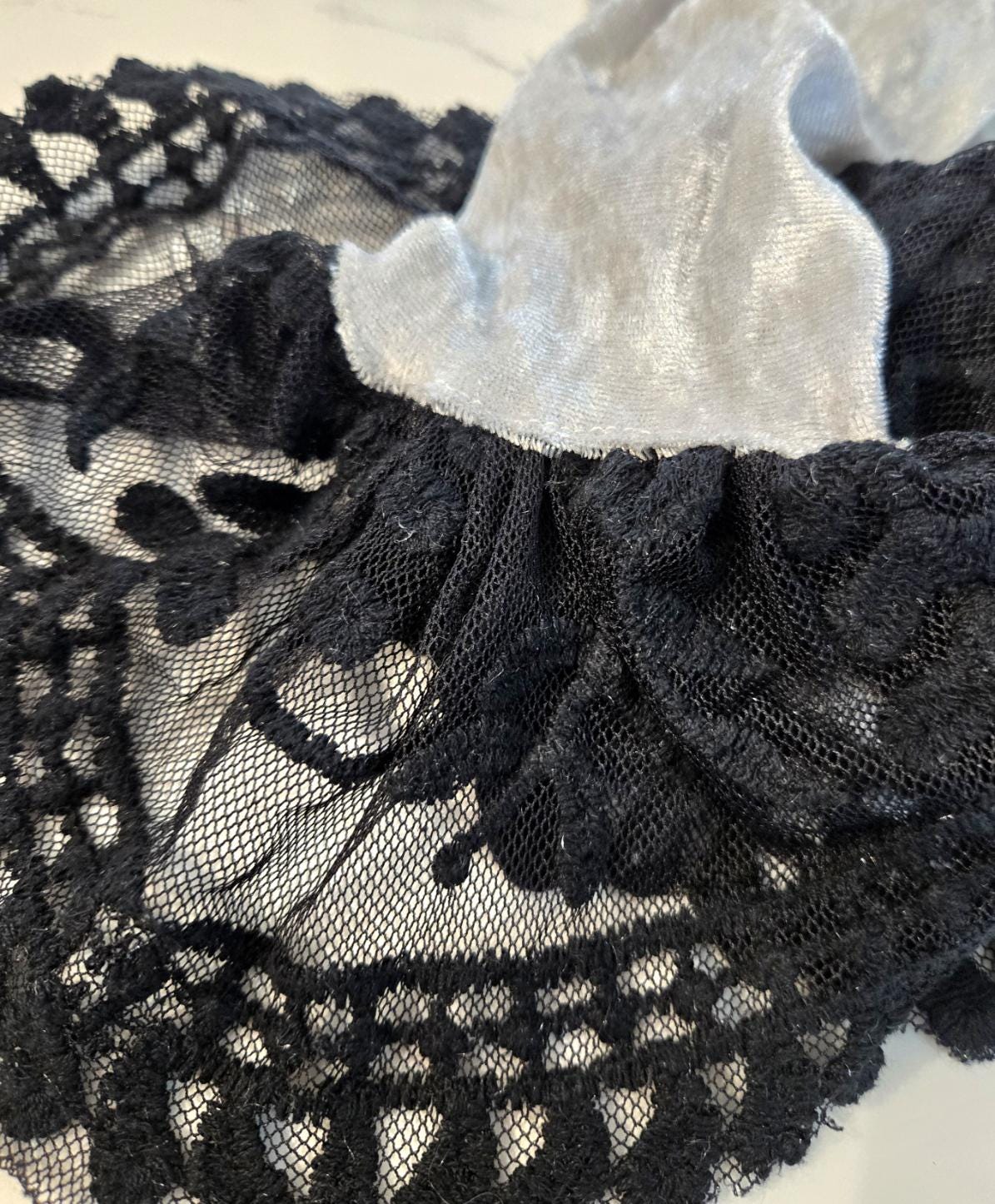 Silver Grey Arm Warmers Black Lace Cuffs, Gothic Victorian Sleeves Opera Gloves - Oh My Gothness