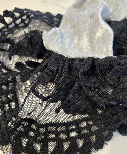 Silver Grey Arm Warmers Black Lace Cuffs, Gothic Victorian Sleeves Opera Gloves - Oh My Gothness