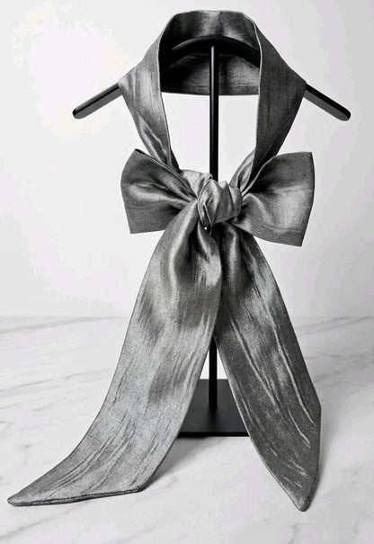 Silver Grey Crinkle Silky Cravat Bow Tie - Steampunk, Victorian, Wedding, Gothic, Races - Oh My Gothness